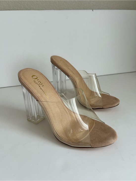 Olivia Jaymes Shoes - Olivia jaymes Clear Strap Nude Block Heel Mule